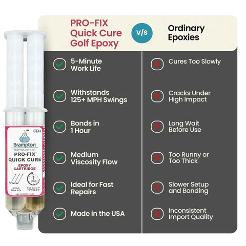 Pro Fix Quick Cure Golf Epoxy For All Golf Shafts And Heads, 8oz Kit, comparison with ordinary epoxies, product feature list