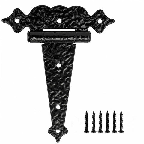 6 Inch Decorative Hammered Tee Hinges Two Pack Built To Last Heavy Duty Black T Strap Gate Hinges For Garden Gates Barn Doors Sheds