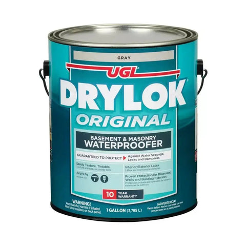 Masonry Waterproofing Paint, Latex Gray, 1-Gallon can, for walls and concrete, breathable film, low odor, VOC compliant, water stop.