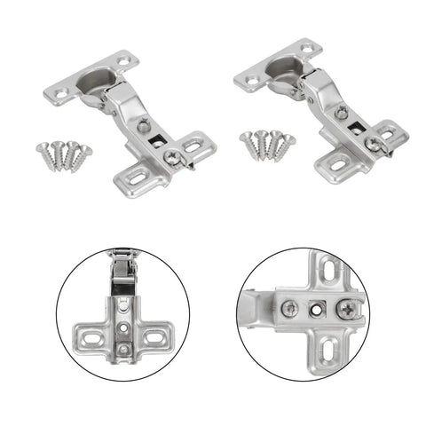 Box Of Two Inset Furniture Hinges Featuring Soft Close Hydraulic Damper For Kitchen Cabinet Doors seen with screws and detailed views.