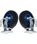 Two Pack Heavy Duty Rubber Pneumatic Caster Wheels 6 8 10 Inch Swivel Casters With Quiet Brakes, featuring steel frame and rubber tires.