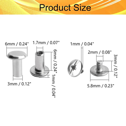 Product Size Chart for Killer 10 Pack M3 X 6mm Chicago Screws In 304 Stainless Steel Binding Posts.
