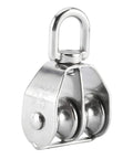 M25 Double Pulley Block Kit With 2 M8 Carabiners, 304 stainless steel, heavy duty rust resistant, indoor outdoor use, swivel pulley