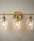 Gold Three Light Vanity Light Over Mirror For Bathroom Modern Wall Mount With Glass Shades Champagne Brass Finish UL Listed