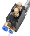 Heavy Duty CNC Coolant Sprayer System For Lathe Grinders And Drills Is A Total Game Changer Saves Serious Cash By Chopping Fluid Waste Over Eighty Percent Keeps Things Running Smooth Without Any Sweat, featuring air and oil control valves.