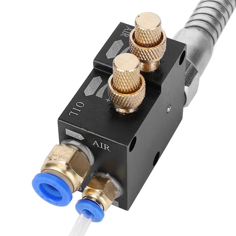 Heavy Duty CNC Coolant Sprayer System For Lathe Grinders And Drills Is A Total Game Changer Saves Serious Cash By Chopping Fluid Waste Over Eighty Percent Keeps Things Running Smooth Without Any Sweat, featuring air and oil control valves.