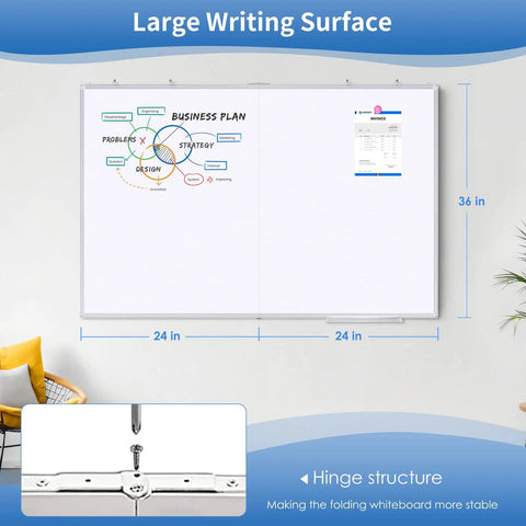 Dry Erase Whiteboard 48 By 36 Inch Large Wall Mounted Foldable Whiteboard With Aluminum Frame for home, classroom, office use