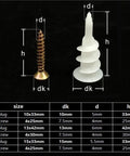 100 Sets Self Drilling Drywall Anchors With Tapping Screws Kit Easy Install Heavy Duty Wall Mount Fasteners With Yellow Zinc Finish Rust Resistant Carbon Steel No Pre Drill Needed Keeps Shelves TVs And Decor Solid As A Rock. 10x33mm anchor and 4x25mm screw size chart