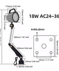 Flex Arm Led Shop Light 24V 18W For Wood Lathe And Drill Press Flicker Free features dimensions and gooseneck design.