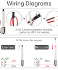 Wiring diagram for Compact 12V Mini Linear Motion Actuator showing connection details for DC 12V power supply.