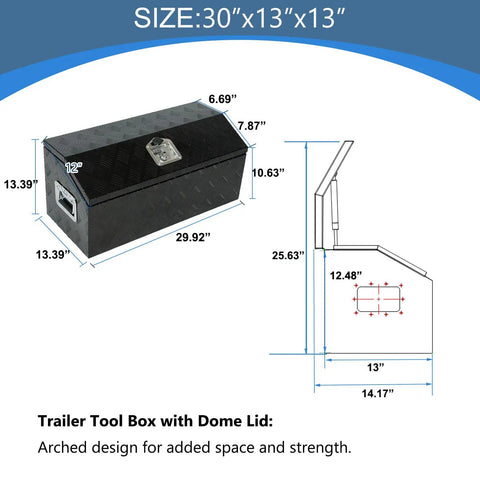 Solid 30 Inch Aluminum Diamond Plate Trailer Tongue Toolbox With Smooth Gas Struts And Secure Key Lock Matte Black Finish To Keep Your Towing Gear Neat And On Point Whenever You Hit The Open Road
