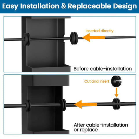 100 Pack Black Cable Railing Rubber Grommets For Level And Angled Stairs Easy Fit before and after installation on metal post