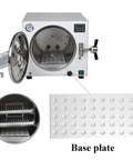 Stainless Steel 18L Autoclave High Pressure Temperature 1100W LED Steam Sterilizer, open door view showing base plate and interior.