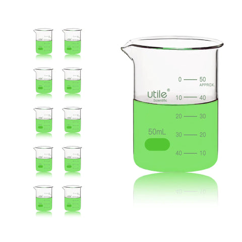 50ml Beaker Shot Glass Set Low Form Borosilicate 3 Point 3 Glass With Double Scale Graduation 10 Piece Laboratory Barware