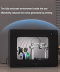 Heavy Duty 3D Printer Enclosure With LED Light Filament Dryer Dust Cover, showing interior with 3D printer and spools.