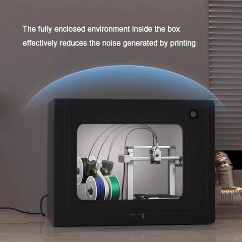 Heavy Duty 3D Printer Enclosure With LED Light Filament Dryer Dust Cover, showing interior with 3D printer and spools.