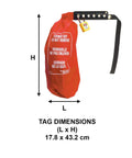 Lockout Tagout Oversized Plug And Hoist Control Cover For Odd Sized Electrical Connectors And Hoist Controls Rugged Rip Stop Nylon Bag With Cinch Sack Inserts PVC Tubing, displayed with size dimensions.