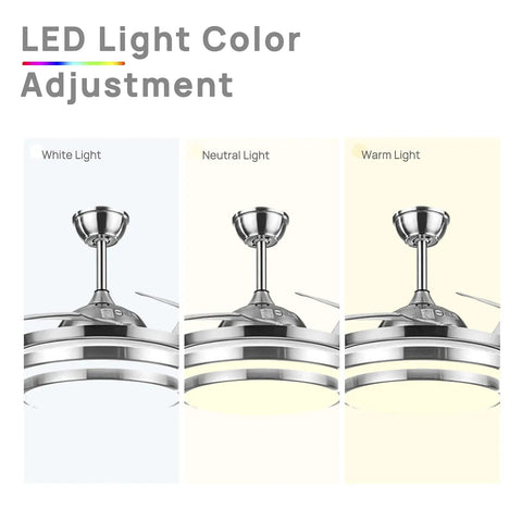 42 Inch Ceiling Fan With Light And Dimmable LED Remote Control 6 Speed Low Profile Ceiling Fan displaying LED color adjustment