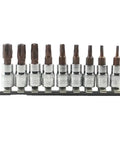Heavy Duty Torx T10 To T50 Star Pentalobe Screwdriver Bit Set With 1/4 Inch Drive Cr-V Steel Socket Bits For Tough Repairs And Lock Rusted Jobs Plus Anti Rust Coating For Long Lasting Use, eight bits on rail