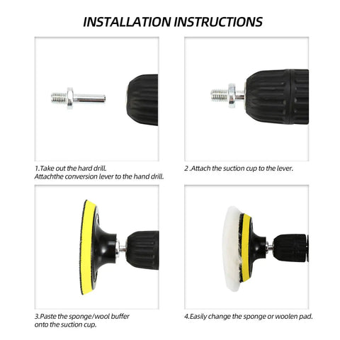 Installation steps for Top Notch Wool Buffing And Cutting Pad Set 3 Inch 80mm Lambs Wool Drill Pads with hook and loop attachment