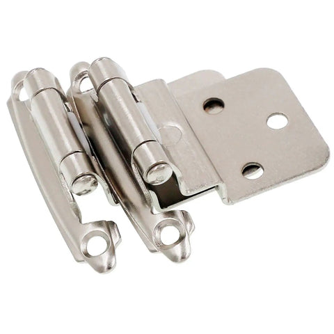 Three Eighths Inch Inset Cabinet Hinges Brushed Nickel Satin Nickel Finish Self Closing Offset Hinges with dual mounting holes