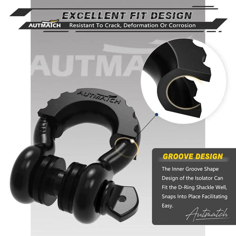 D Ring Shackle Isolators And Washers Kit For 3/4 Inch Shackles, Includes 2 Rubber Isolators And 8 Washers, groove design feature