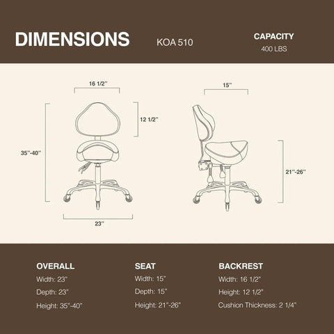 Dimensions of Pneumatic Swivel Saddle Chair With Wheels For Hair Stylists Dentists Hygienists And Spa Pros Ergonomic Back Support All Day Comfort Posture Boost Perfect For Clinic Salon Massage Home Or Office Durable Aluminum Frame In Black