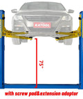 KATOOL 11000lbs two-post car lift with blue posts and yellow arms lifting a car