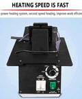 Heavy Duty 1500W Eyeglasses Frame Heater Pumping Out Big Heat With Zero Hassle hot air and controls on black base with glasses.