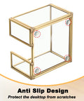 Gold Trimmed Glass Sticky Note Holder With Non Slip Pads For 3x3 Inch Notes showing anti-slip design features.