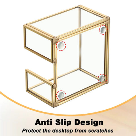 Gold Trimmed Glass Sticky Note Holder With Non Slip Pads For 3x3 Inch Notes showing anti-slip design features.