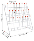 Festfends Metal Test Tube Drying Rack For Lab Use, Practical White Holder With 24 Slots, at an angled view showcasing dimensions.