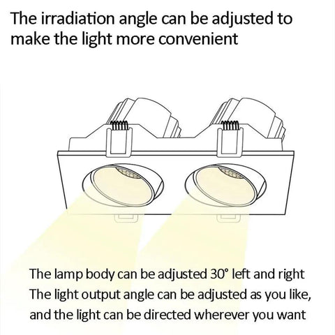 Top Shelf 24W LED Recessed Downlights With Quick Gimbal Retrofit Fit Triple Color Temp Swap From Cozy To Bright White Bold CRI90 Lighting showcasing adjustable 30 degree dual head pivot design.
