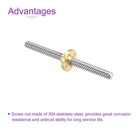 Pro Grade 100mm Fully Threaded Lead Screw Kit With Brass Nut T8x8mm 8mm Diameter 2mm Pitch For 3D Printers And CNC Machines Built From Stainless Steel