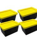 Go To Mini Storage Bins With Lids 4 Pack For Small Parts Crafts Hardware And Office Supplies Space Saving Stackable Totes With Snap Fit Lids Black Base Yellow Lids Lightweight Durable Desk Organizer