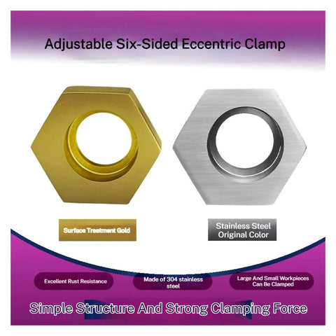 Hexagonal Eccentric Clamps Six Piece Set For Workholding Stainless Steel Fixture Clamps with gold and steel finish