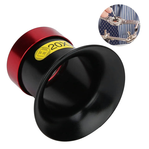 20X HD Watch Loupe Magnifier For Fine Jewelry And Horology Work with red aluminum frame and durable lens.