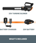 Cordless Leaf Blower With Turbine Fan Delivers 360 CFM For Quick Cleanup, Two Speed Control, Battery And Charger Included