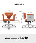 Criss Cross Office Chair With Wheels And Armrests, Laptop Tray, Adjustable Ergonomic Seat, product size dimensions shown