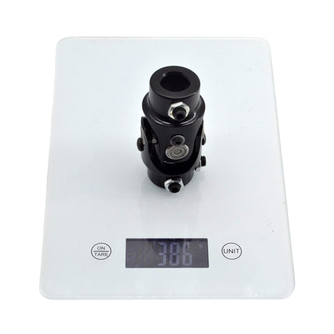 Eleven Sixteenths To Thirty Six Spline Three Quarter Inch Heavy Duty Black Steering Universal Joint Shaft on scale, 83mm Length
