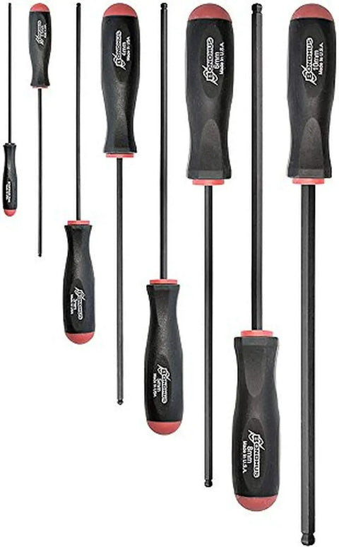 Long Reach Balldriver Screwdriver Set Of Eight With ProGuard Finish And Comfort Grip Handles, 2 To 10mm Metric Sizes