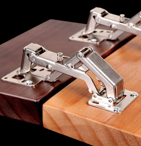 175 Degree Frameless Cabinet Hinges With Soft Close, Hydraulic Adjustable Mount, Full Cover 4 Pieces shown installed.
