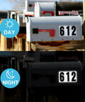 60 Piece Reflective Address Numbers Set, 3 Inch Adhesive Mailbox Numerals For Home, Office, Business, Cars, Trucks, Doors And Signs, Waterproof And Weatherproof, Stick On, No Fuss Easy Install, High Visibility displayed on mailbox day and night