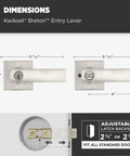 Breton Entry Door Handle With Lock And Key, Reversible Exterior Lever, dimensions illustration, satin nickel finish