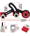 Dead Nuts Steady One Way Bearing Roller Press Feeder Aluminum Alloy Featherboard dimensions with two roller wheels and mounting blocks.