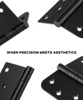 Bombproof Heavy Duty Ball Bearing Door Hinges In Matte Black Finish, showcasing smooth rotation and mounting details.