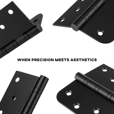 Bombproof Heavy Duty Ball Bearing Door Hinges In Matte Black Finish, showcasing smooth rotation and mounting details.