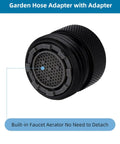 Close-up of the Faucet To Garden Hose Adapter Kit Easy Install Brass Matte Black With Washer And Aerator Key, Female To Male Converter.