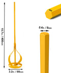 Beefy Paint And Mud Mixer Stirrer For Drill, 1 To 5 Gallon Drums, Fits All Standard Drill Bits, Hex Head Non Slip, Easy To Clean Paint And Plaster Mixing Paddle Tool Yellow, 400mm tall