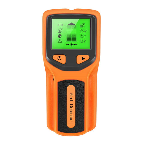 Mingzhe Stud Finder Wall Scanner 5 in 1 Professional (Orange) with green display and buttons for easy operation.